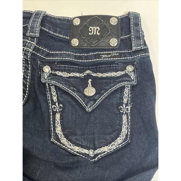 Miss Me Embellished Jeans Mid-Rise Bootcut Y2K  Women’s 25 Dark Blue Denim - Picture 6 of 8